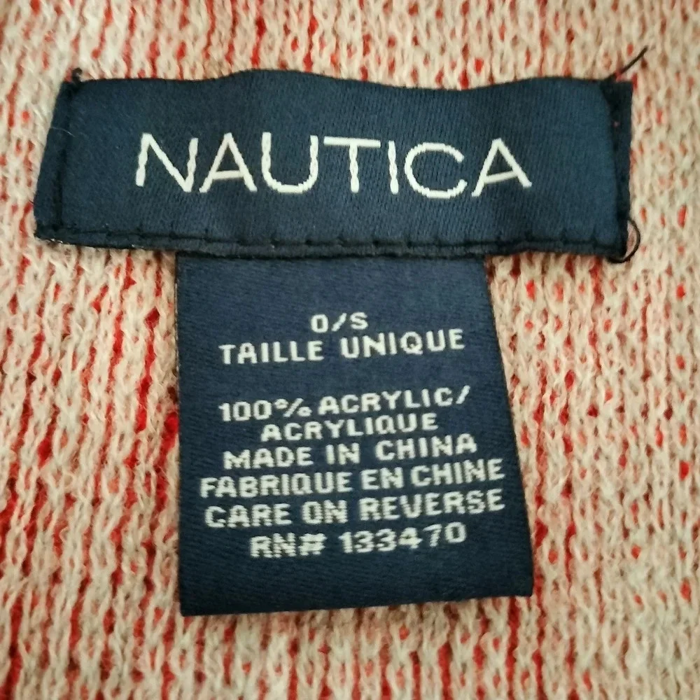 Nautica Performance Unisex OS Scarf Rectangle Red Beige Tassel Reversible